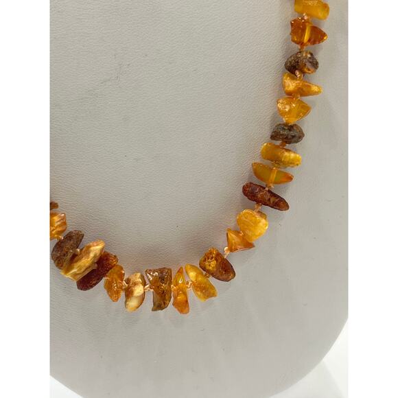 Genuine Baltic Amber Chip Bead Natural Honey Brown Gemstone Screw Clasp Necklace - Picture 3 of 12